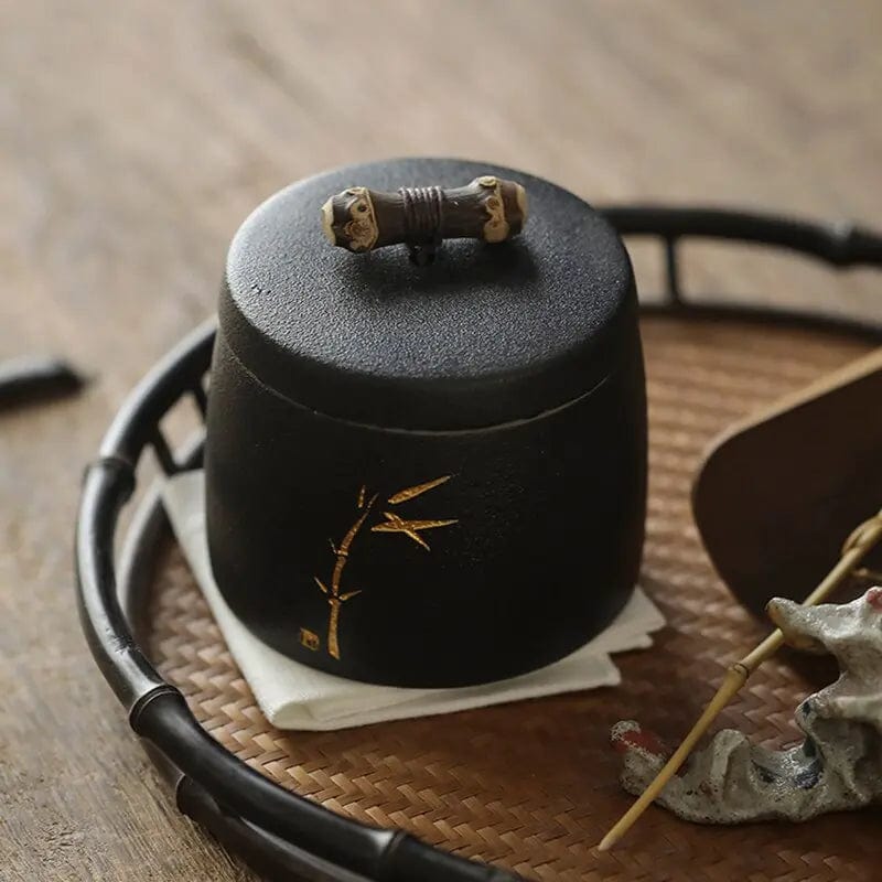 Schwarze japanische Keramik-Teedose 270ml