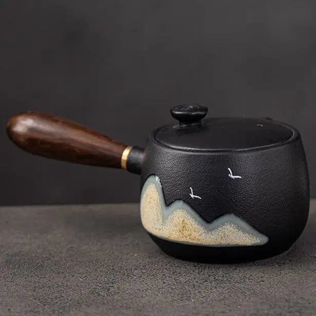 Schwarze Kyusu-Keramik-Teekanne im japanischen Design 320ml