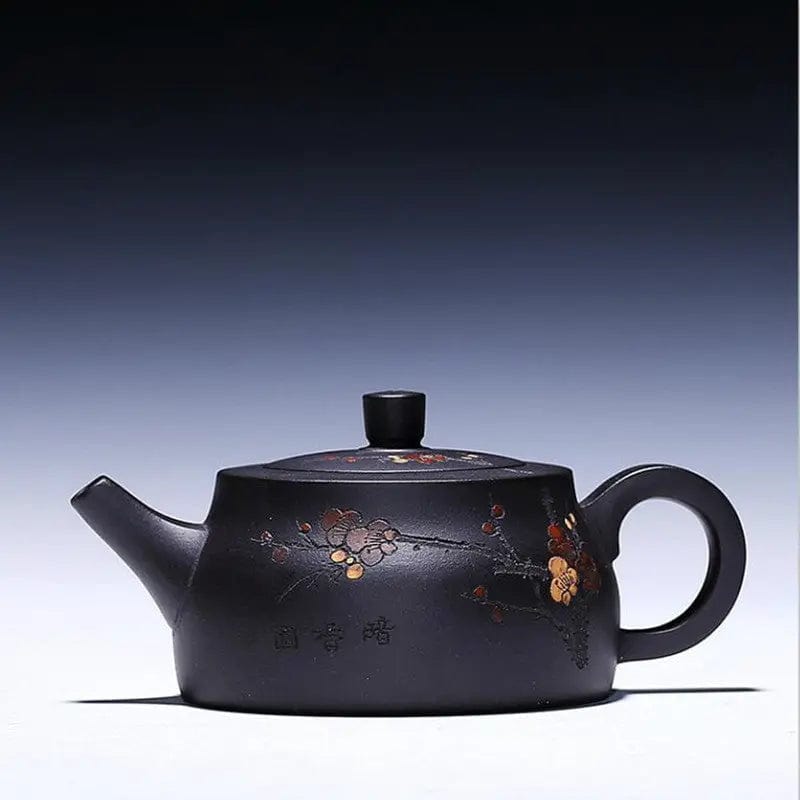 Schwarze Yixing-Ton-Teekanne mit Blumen 200 ml