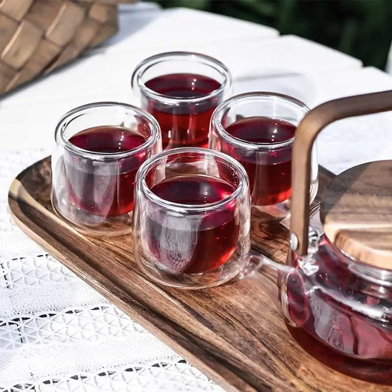 Skandinavisches Teeservice aus Glas und Akazienholz 600ML
