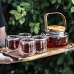 Skandinavisches Teeservice aus Glas und Akazienholz 600ML