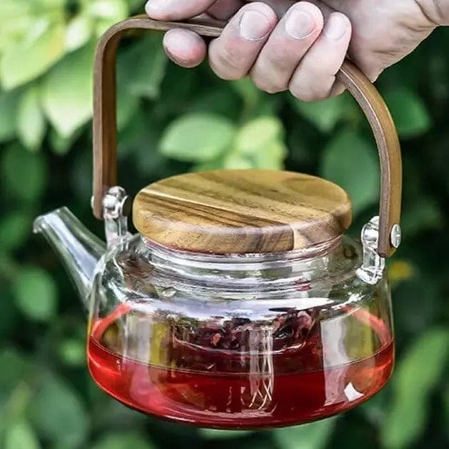 Skandinavisches Teeservice aus Glas und Akazienholz 600ML