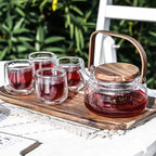 Skandinavisches Teeservice aus Glas und Akazienholz 600ML