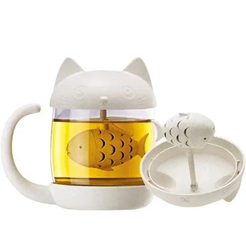 Katzen-Teebecher mit Fisch-Sieb – Bild 2