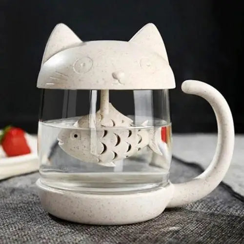 Katzen-Teebecher mit Fisch-Sieb