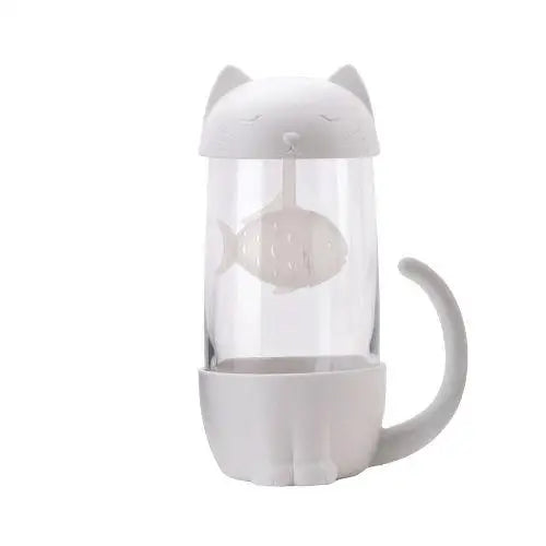 Weißer Katzen-Teebecher mit Sieb – Bild 2