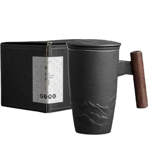 Schwarzer Keramik-Teebecher mit Sieb 400ml – Bild 2