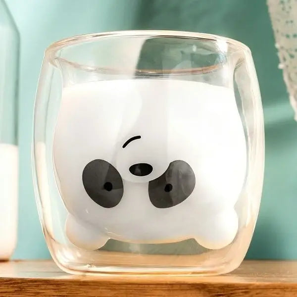 Doppelwandiger Panda-Teebecher aus Glas 260ml