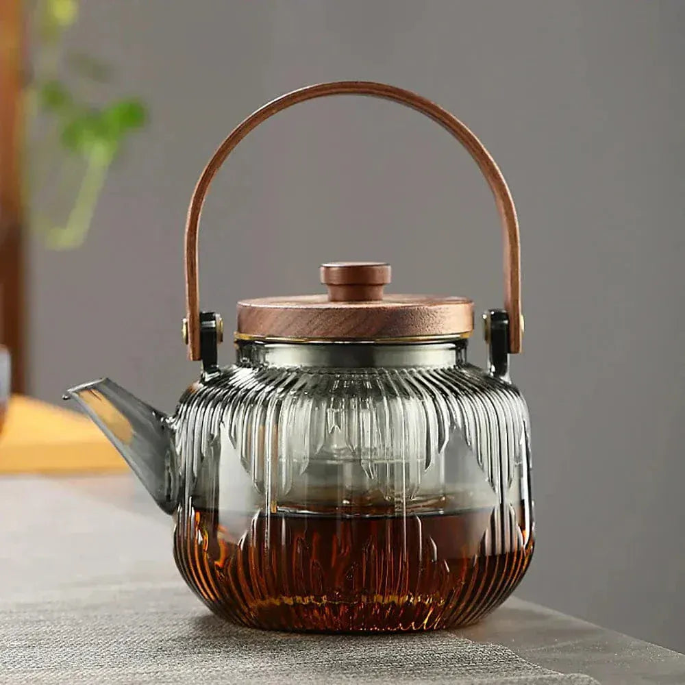 Teekanne aus Glas Holzoptik 800ml