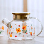 Teekanne aus Glas mit goldenem Deckel und Blumenmuster 1L - 1.7L