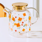 Teekanne aus Glas mit goldenem Deckel und Blumenmuster 1L - 1.7L