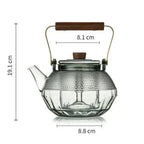 Teekanne aus Glas mit Punkten und Holzgriff 1L