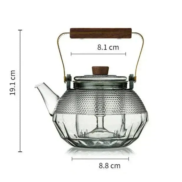 Teekanne aus Glas mit Punkten und Holzgriff 1L