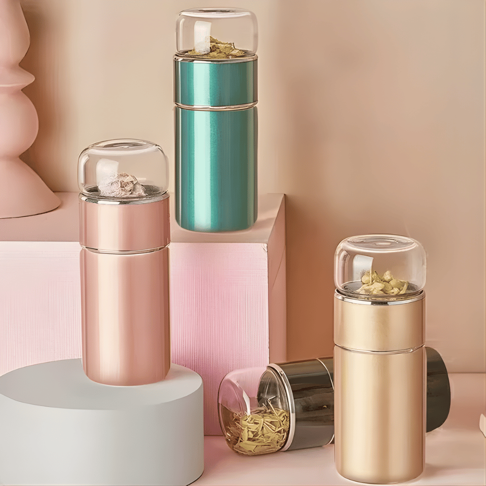 Design-Teethermos aus Edelstahl mit Sieb