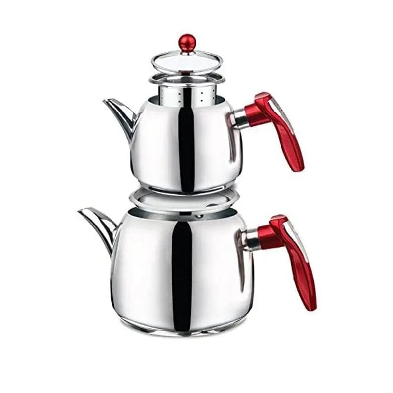 Türkische Teekanne aus Edelstahl mit Doppelstock.