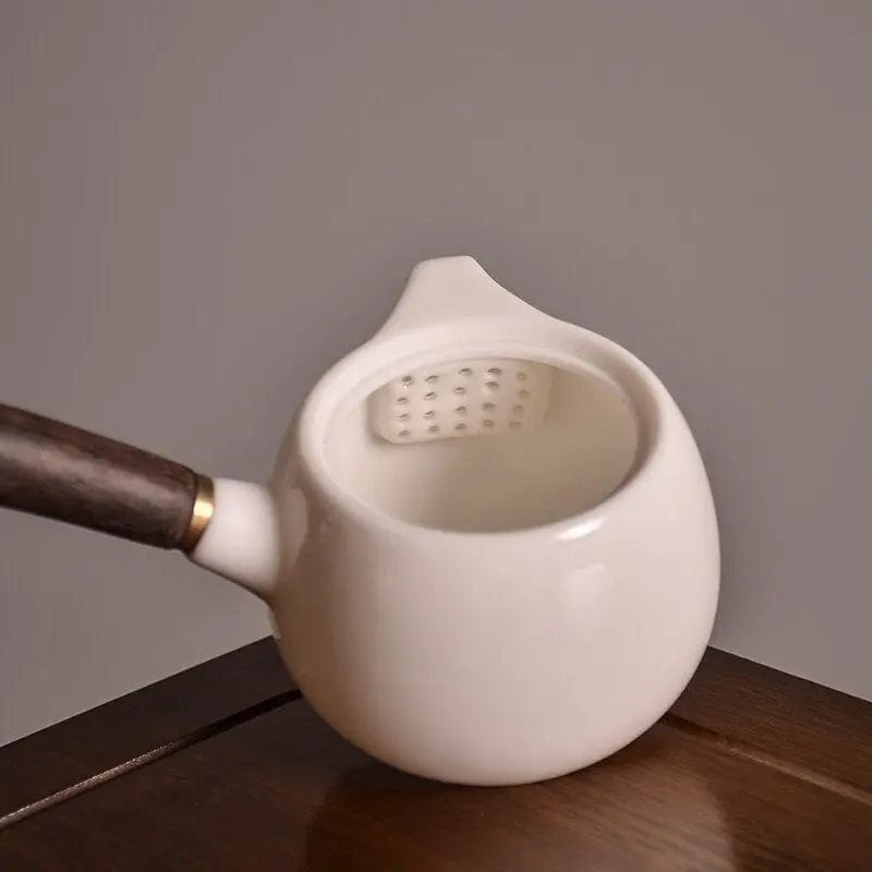 Weiße japanische Kyusu-Keramik-Teekanne 200ml