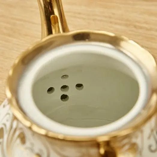 Weiße und Goldene Englische Porzellan-Teekanne 1L