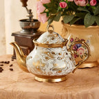 Weiße und Goldene Englische Porzellan-Teekanne 1L