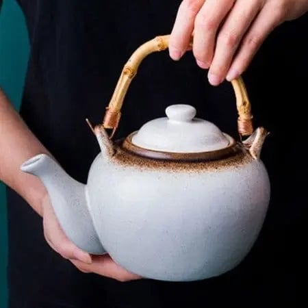 Weißer Japanischer Keramik Teekanne Bambus 500ML